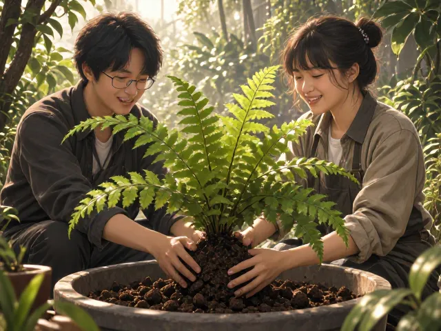 波士顿蕨幼苗移栽技巧,商业空间造景绿植养护指南