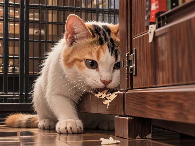 猫咪啃咬家具？猫行为咨询揭秘，笼内适应训练止破坏