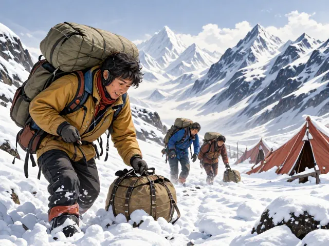 山地科考实录，雪线营地运输中的野外深度探索与生存挑战