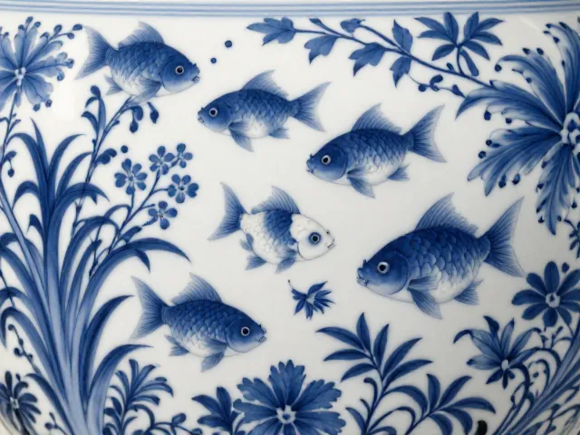 青花瓷工艺中的花鸟鱼虫，胎质细腻见证匠心之美