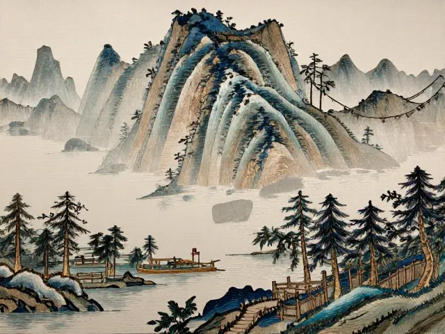 粤绣山水浅绛设色，山水刺绣纹样之美与传承