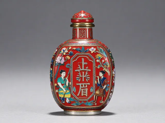 清乾隆红套料鼻烟壶，多色套料博古纹喜上眉梢，古韵雅致赏珍品