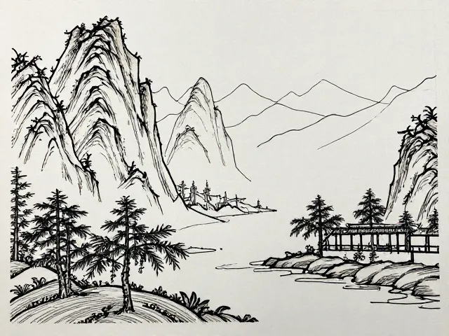 山水刺绣手绘稿与乱针绣技法,绣架上的针法细节解析
