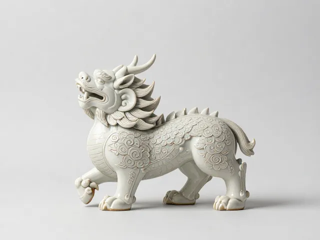 仿古白瓷吉祥瑞兽手工贴塑，古韵工艺打造家居雅致风