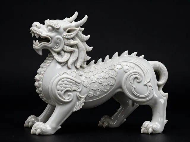 仿古白瓷吉祥瑞兽手工贴塑，古韵工艺打造家居雅致风
