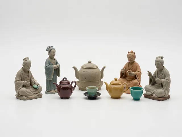 琉璃茶宠搭配茶道六君子，泥塑工艺打造极致茶道美学