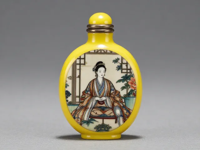 宫廷明黄鼻烟壶,内画设色层次丰富,收藏级艺术珍品鉴赏