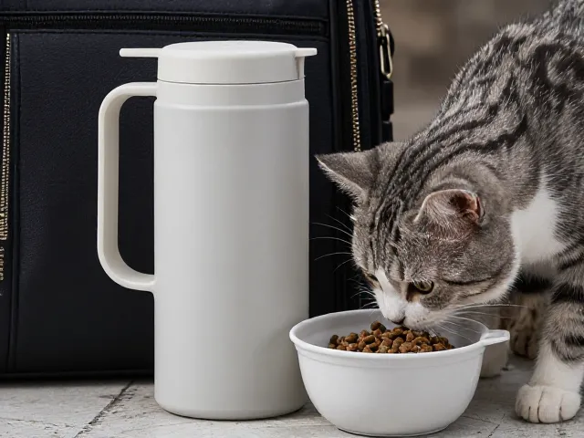 环保ABS塑料便携水壶搭配专用猫粮,养猫出行更省心