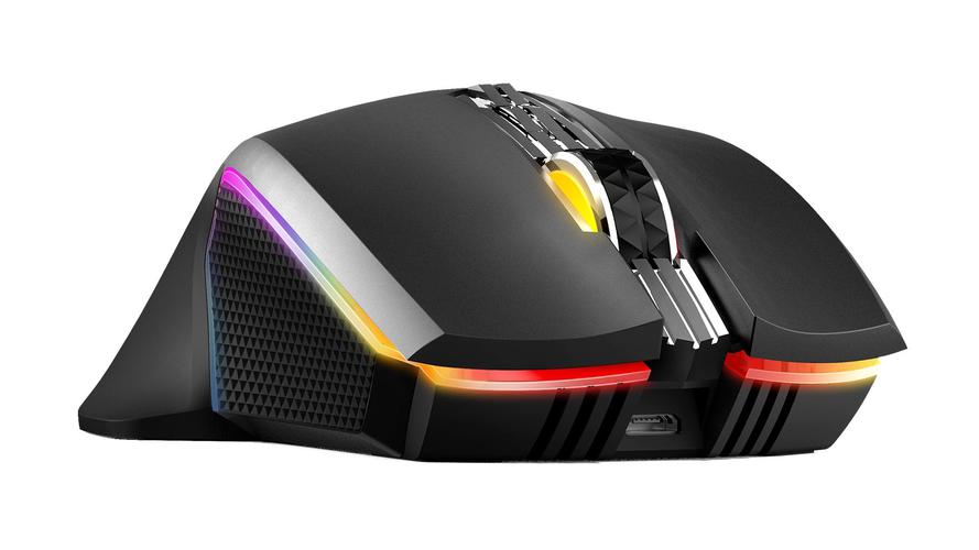 鼠标按键和滚轮特写，展示可编程按键布局