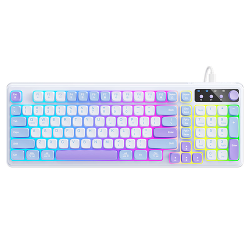 Person choosing between different keyboards for purchase advice