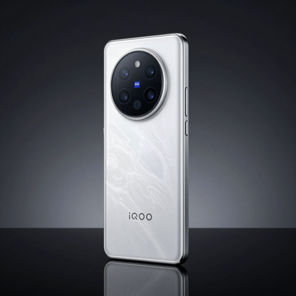 iQOO手机系列全家福展示，背景为科技感线条