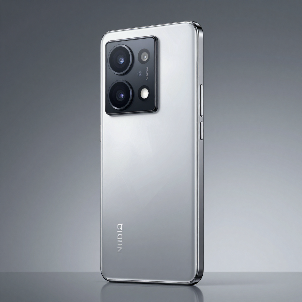Nubia Neo 5 Pro 手机外观展示，深色背景，突出屏幕边框和摄像头模组设计