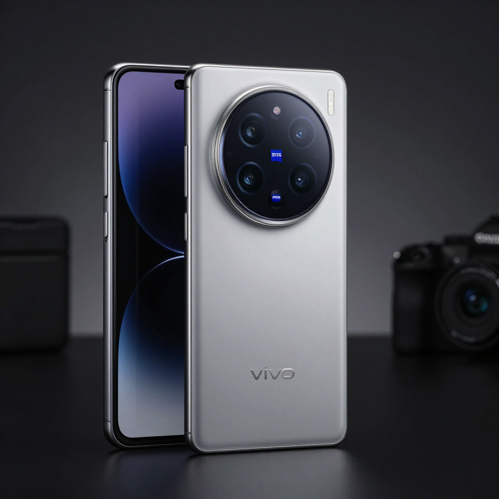 vivo旗舰手机影像系统细节展示，突出蔡司镜头和传感器