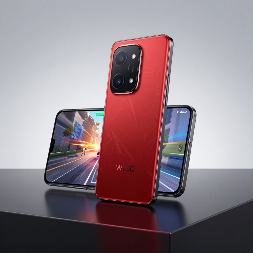 WIKO Hi畅享70 Pro 游戏场景展示，屏幕显示王者荣耀界面，背景为深色科技风实验室