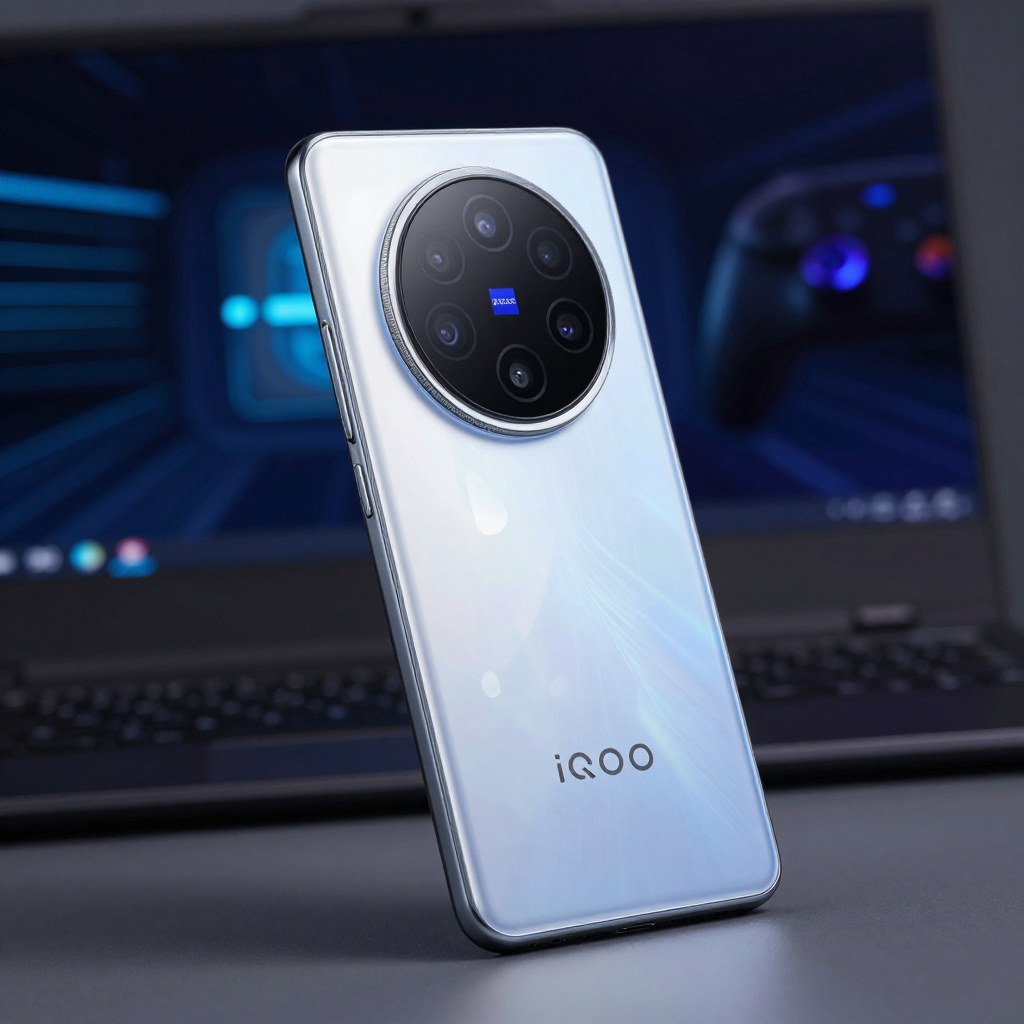iQOO 12手机外观展示，突出屏幕与指纹识别区域