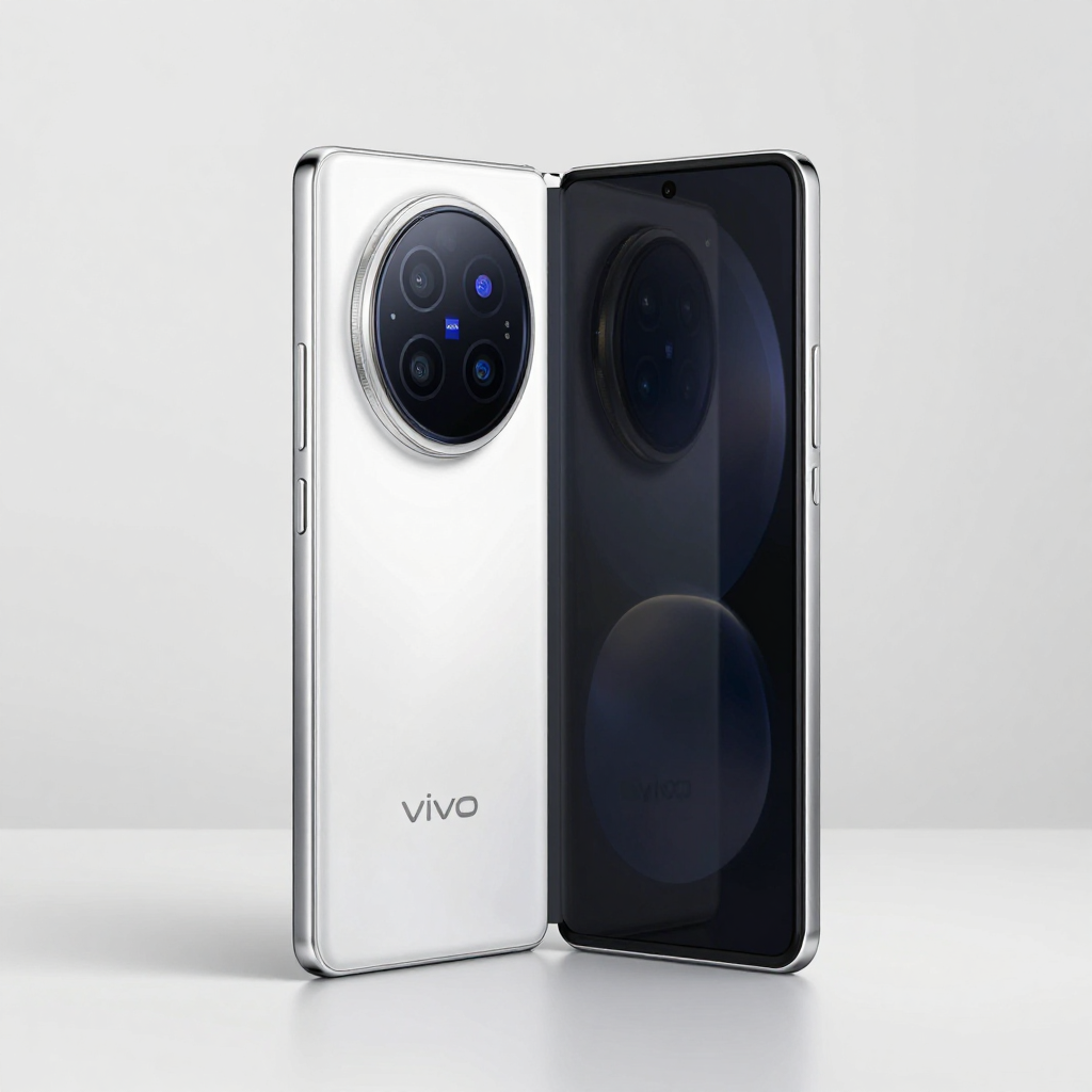 vivo X Fold3 折叠展开状态，展示大屏多任务处理界面与轻薄机身设计