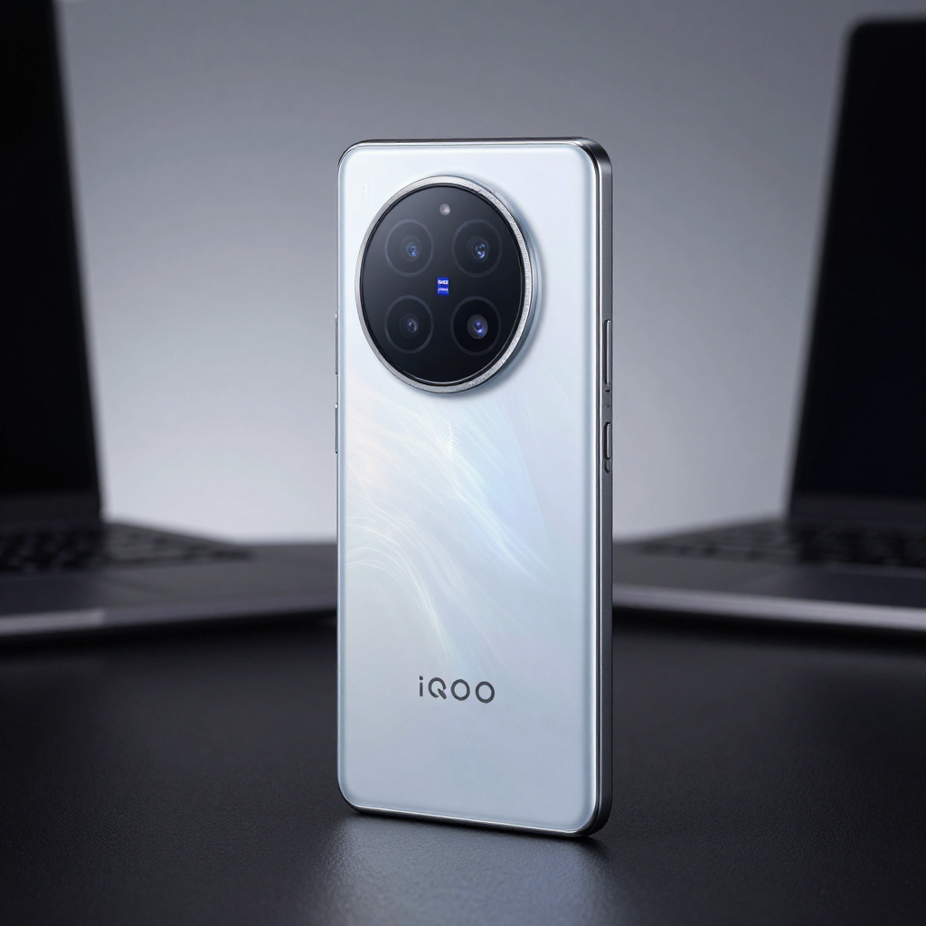 iQOO Z9 Turbo游戏场景展示，屏幕显示高帧率游戏画面，机身轻薄设计特写