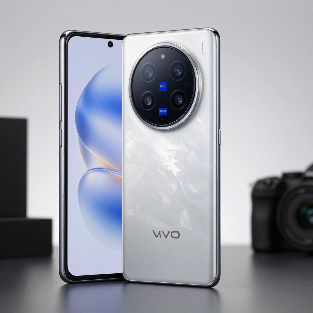 vivo手机在咖啡馆桌面的特写，展示屏幕显示效果