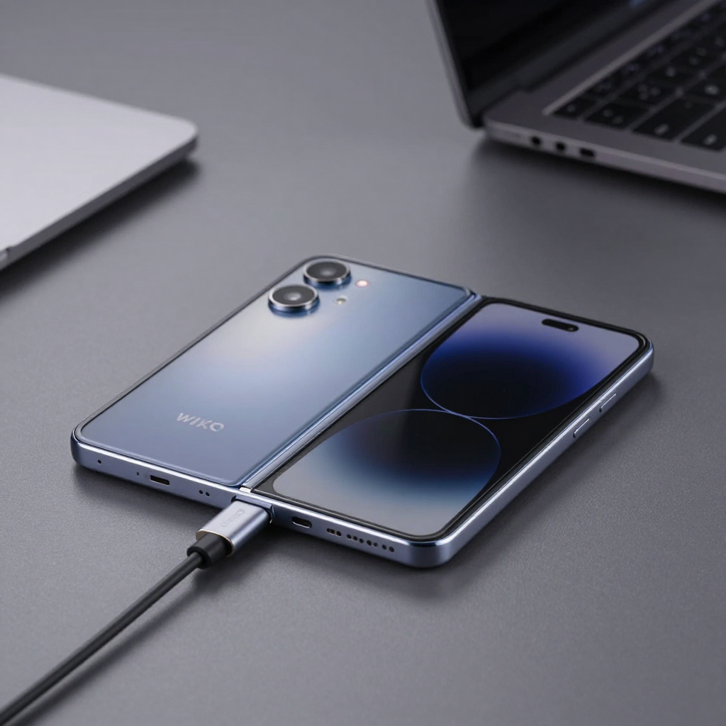 WIKO手机系列展示，突出电池图标和续航场景