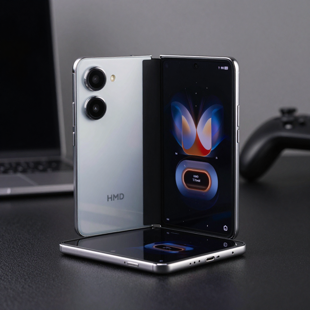 HMD Titanium Fold 钛合金铰链细节展示，体现高端工艺