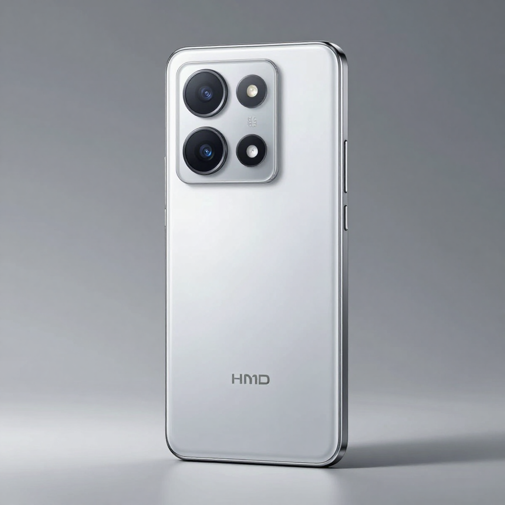 HMD新机正面与背面设计细节展示，突出复古元素与现代工艺的结合