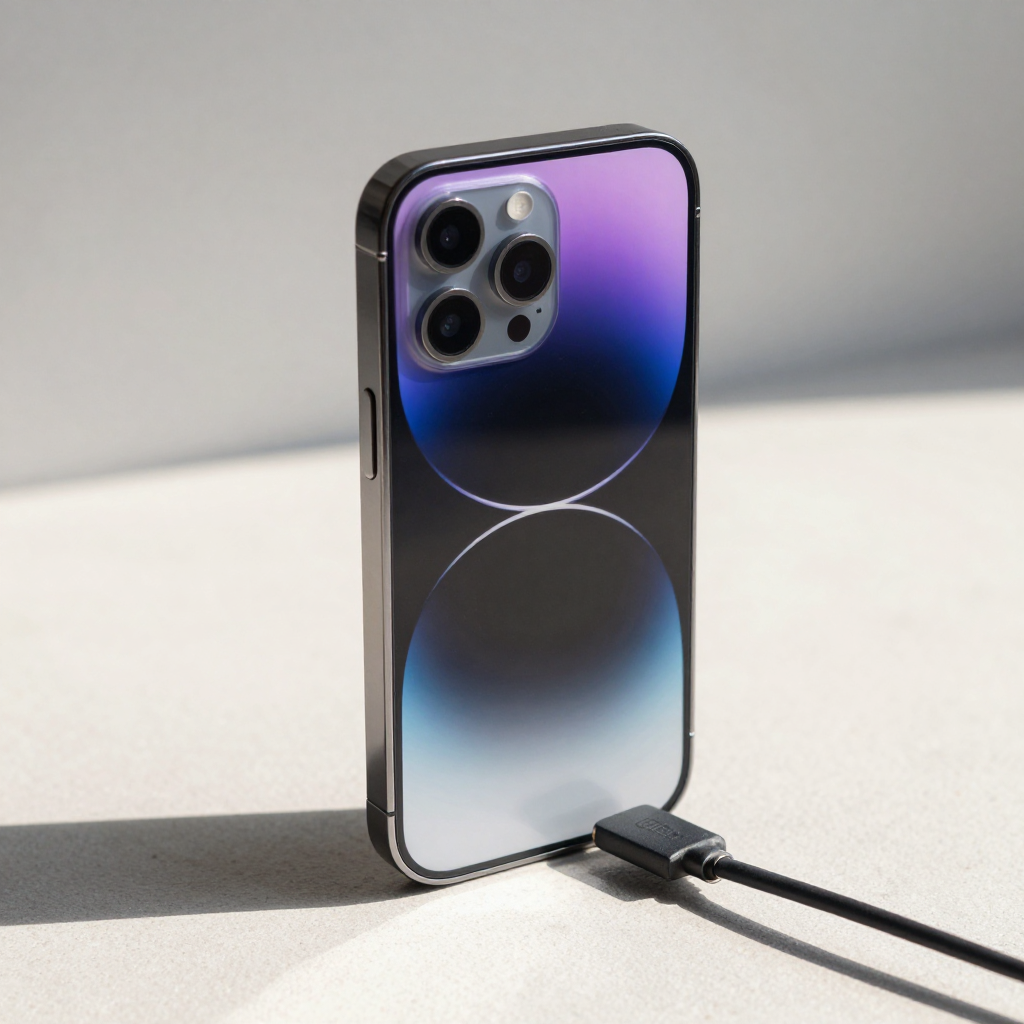 iPhone 15系列灵动岛特写，展示USB-C接口细节