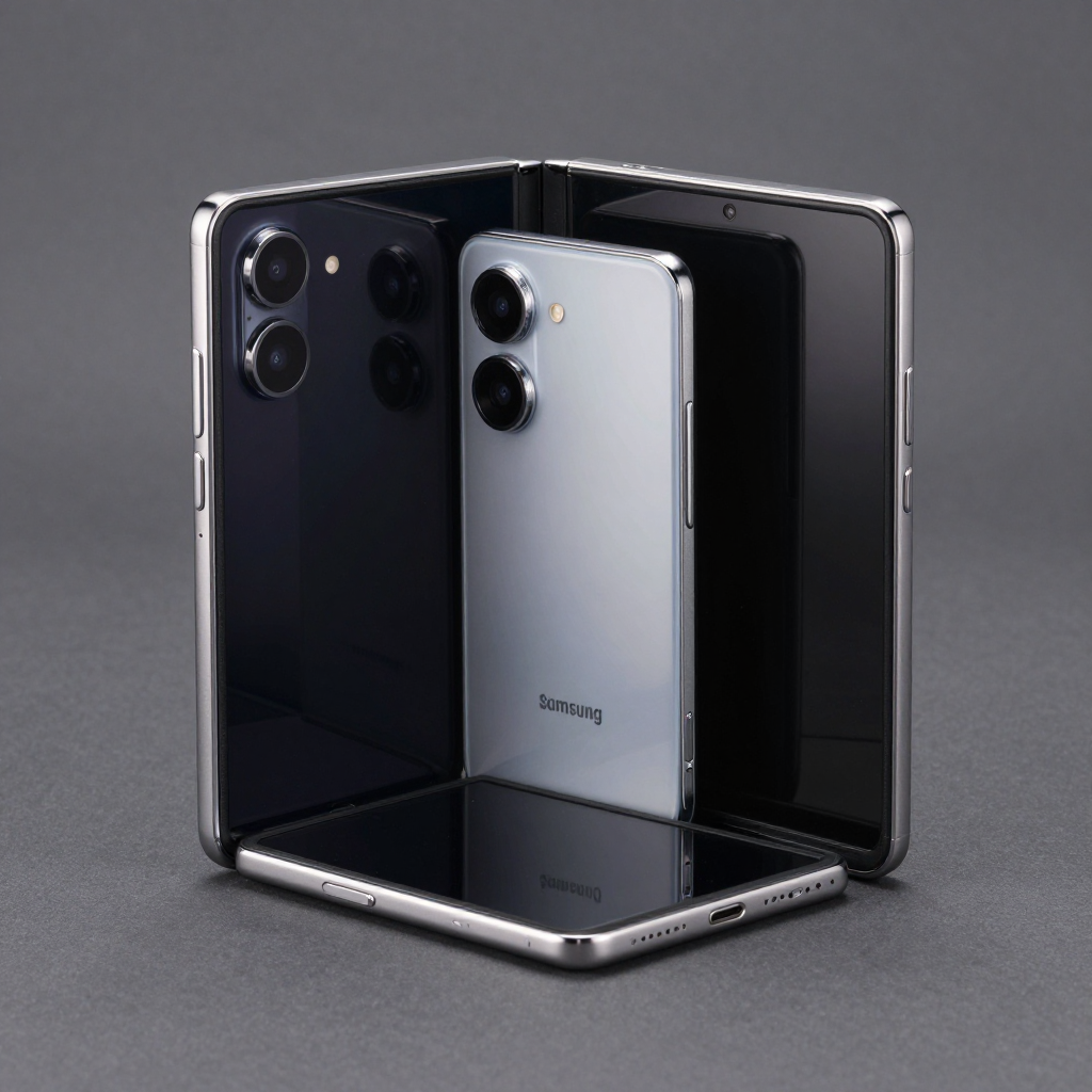 Librem X1 Fold 折叠屏手机展开与折叠状态展示，突出轻薄机身