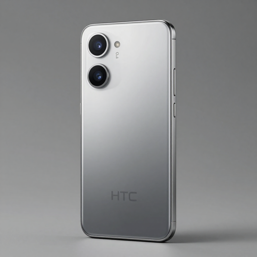 HTC U24手机正面与背面设计展示，突出金属边框与相机模组细节