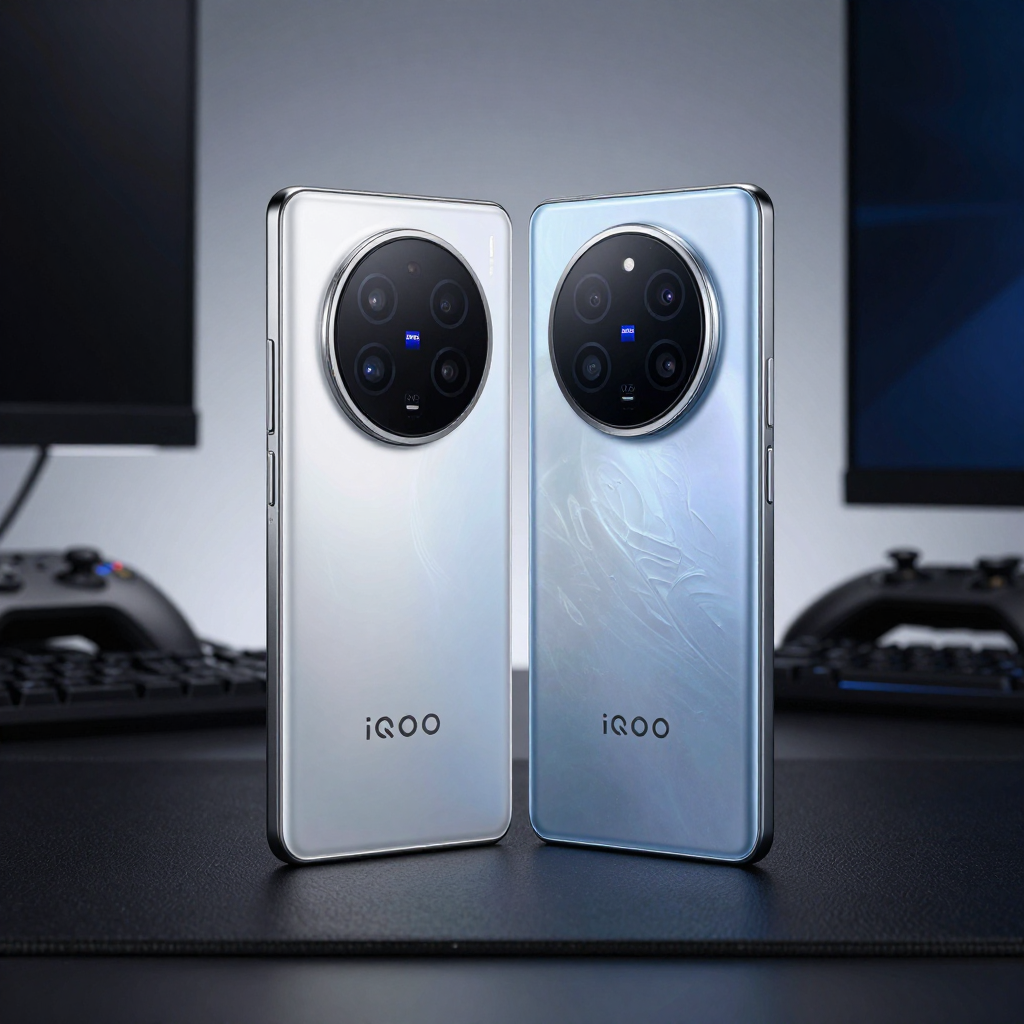 iQOO Neo9系列与vivo S17的游戏场景对比图，展示轻薄机身与游戏界面