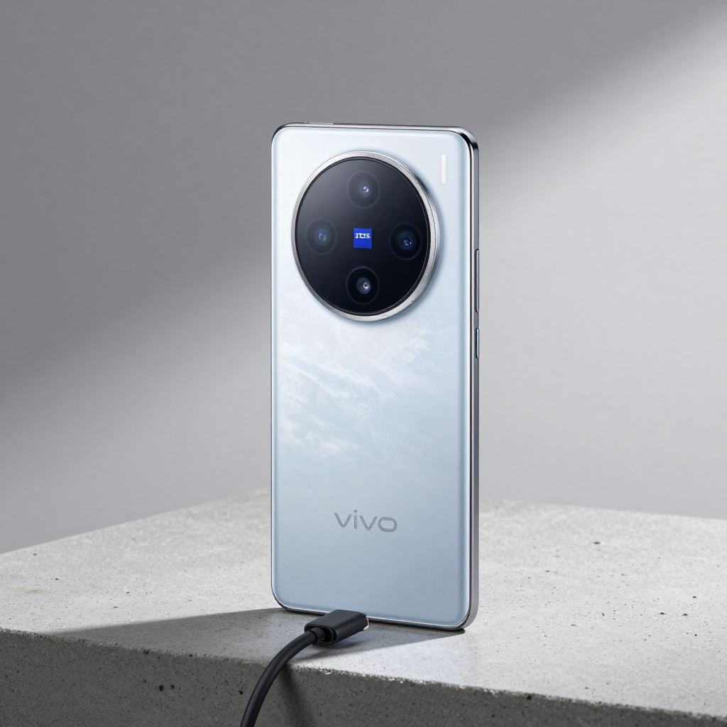 vivo多款中端手机排列展示，背景为科技感线条