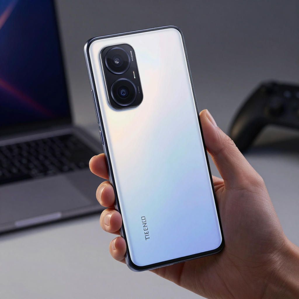TECNO Phantom系列高端机型细节展示，突出屏幕和摄像头设计