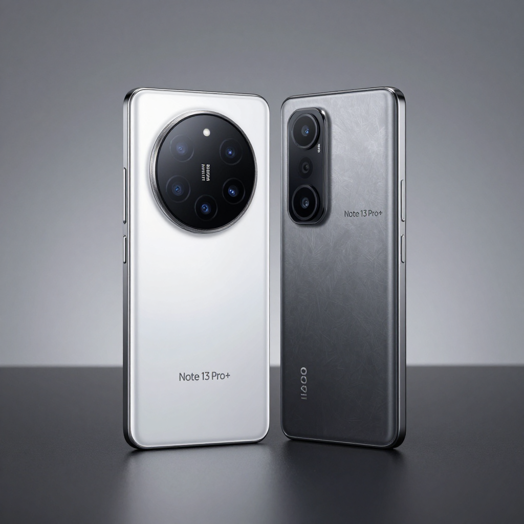 Redmi Note 13 Pro与iQOO Z8 外观对比展示，突出屏幕与机身质感