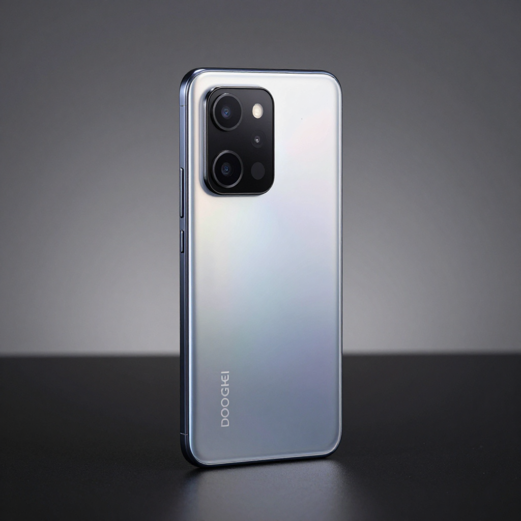 DOOGEE V34手机在户外使用场景，显示长续航界面，背景为自然风光