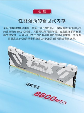 金士顿FURY 叛逆者Renegade 48GB（2×24GB） DDR5 8400 白色 - 图片 5