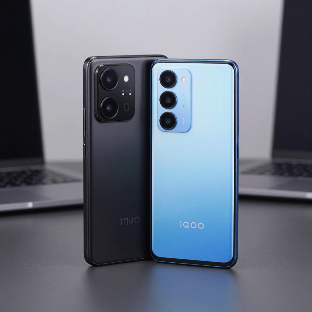 Redmi Note 系列与 iQOO Z 系列外观对比展示，突出轻薄机身与屏幕细节