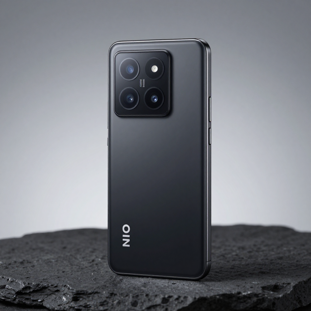 NIO Phone 正面与背面设计特写，展示其独特的摄像头模组和蔚来标志性配色