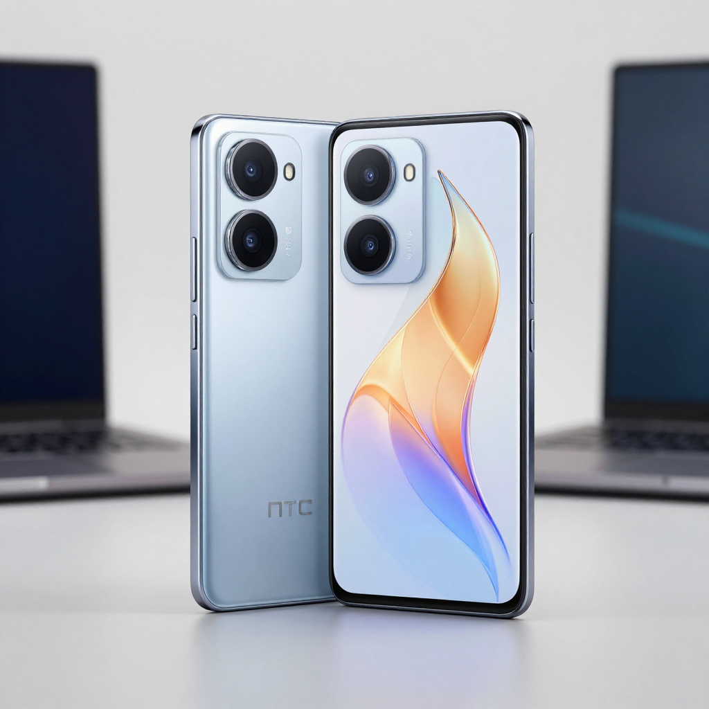 HTC 2026 手机使用场景图，展示日常办公与娱乐